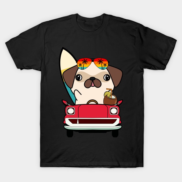 Funny pug driving a car T-Shirt by Pet Station